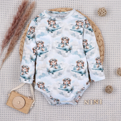 NINI ABN-5746/JSZ body pentru bebeluși 100% bambus Baby Bear Pilot cu capse
