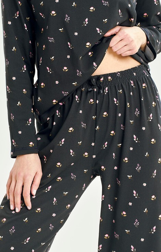 Pijamale damă 3440 Mina Taro bleumarin - bumbac cu imprimeu floral, mâneci lungi