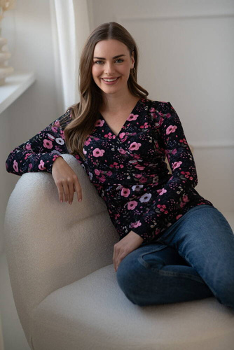 Milk Bar Milk&Love bluză neagră pentru alăptare și maternitate cu flori