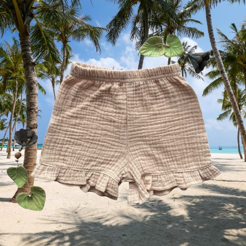 Mamatti SZ50315 pantaloni scurți copii bej din mușlin, eleganți și respirabili