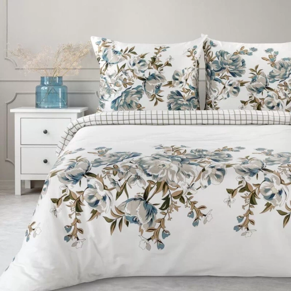 Spring 40 Flowers lenjerie de pat satin Euro perdele alb/turcoaz