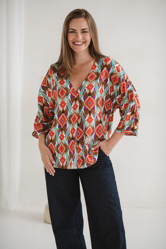 Bluză de maternitate pentru alăptare Bahama Mama Milk&Love cu imprimeu Boho – viscoză, mâneci 3/4, oversize