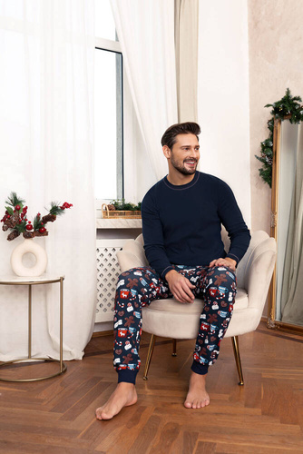 Rojas Pijama cu mânecă lungă pentru bărbați, pantaloni lungi Italian Fashion - albastru navy/print 