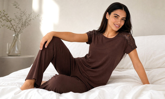 Cornette 1110/511 Sara Pijamale damă 100% bumbac verde cu flori