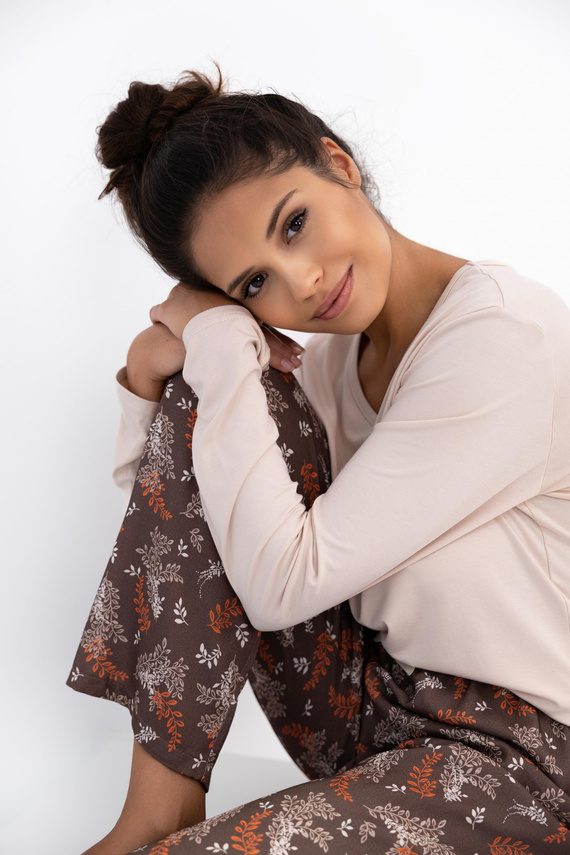 Pijamale Shelby Sensis pentru femei - Vâscoză, top cu mânecă lungă și pantaloni cu model