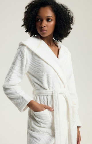 Halat de baie crem pentru femei Daryl Henderson 43612 - cu glugă, model în relief