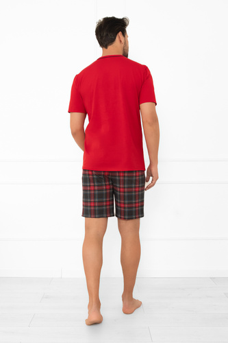Rusoli pijamale pentru bărbați Italian Fashion roșu - carouri bumbac scurt confortabil