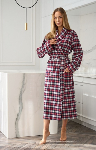 2511 Halat de baie dama Roxy L&L rosu – lung, din flanel de bumbac