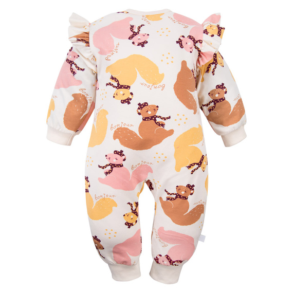 Salopeta pentru bebelusi Fluffy Tails Eevi - ecru, imprimeu, fara picioare, fermoar