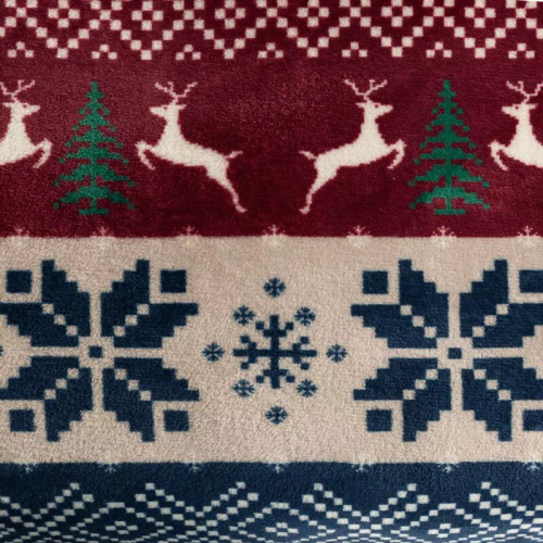 Pătură de Crăciun Eurofirany, bleumarin și roșu cu model scandinav – o pătură moale din microfibră, 240 g/m²