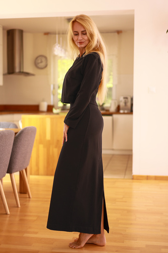 Irving - set dama: rochie maxi + hanorac, 95% bumbac 5% elastan | Marca poloneză Mirale - negru