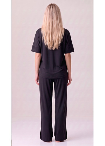Luna 1313 pijama damă neagră 100% bumbac, tricou și pantaloni scurți