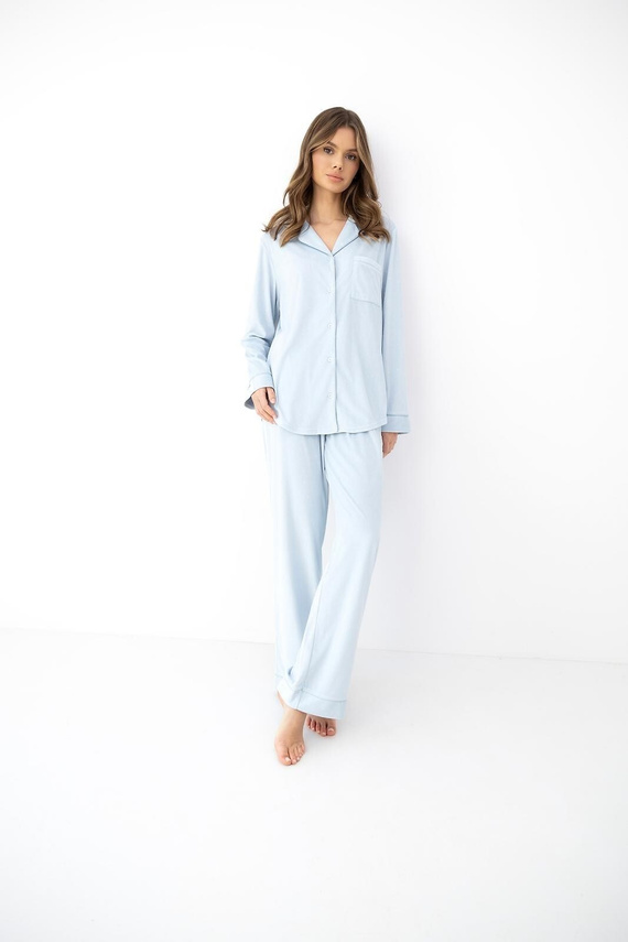 Sensis Isolde pijama damă albastră cu buline, din velur, cu nasturi