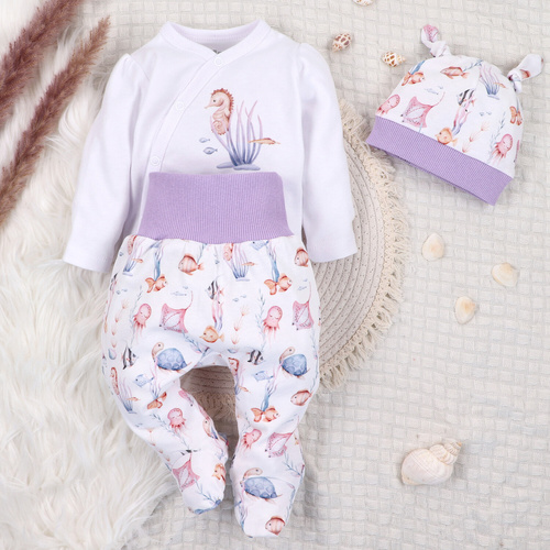 ABN-5472 Body Wrap cu mâneci lungi Underwater World Nini alb – bumbac organic, pentru bebeluși