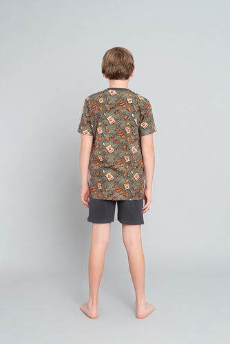 Western Boys' pijama cu mânecă scurtă, pantaloni Italian Fashion - olive/graphite