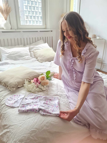 Cămașă de noapte Natalie Marija 34NA – 100% bumbac, maternitate și alăptare, cu volane