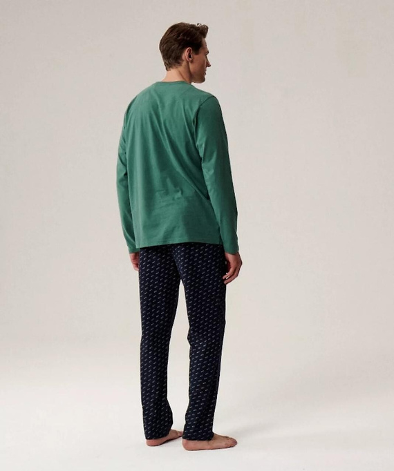 Pijamale bărbați NMP-390 verde Atlantic și bleumarin - bumbac, mâneci lungi, confortabile și calde pentru nopțile mai reci
