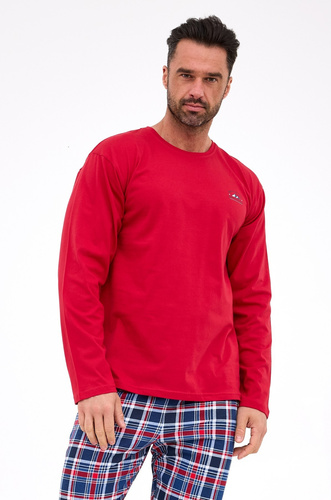 124/312 Ready 3 Cornette burgundy – pijamale bărbați din bumbac, mâneci lungi, pantaloni în carouri