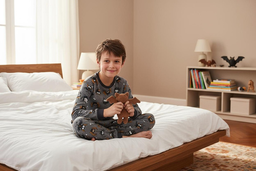 Pijamale băieți Cornette Bat 2 264/182, 263/182, gri - bumbac, mâneci lungi, model cu liliac