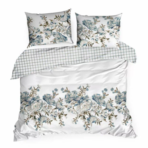 Spring 40 Flowers lenjerie de pat satin Euro perdele alb/turcoaz