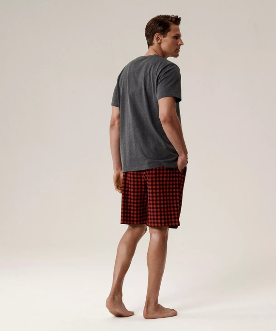 Pijamale bărbătești NMP-397 - bumbac gri roșu, mâneci scurte, ușoare și confortabile pentru vară