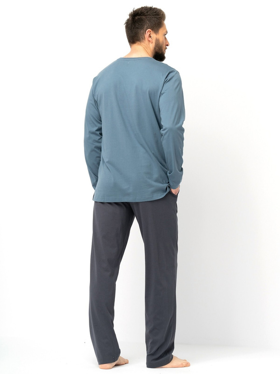 Pijamale bărbați Key MNS 627 gri – bumbac, mâneci lungi, croială clasică
