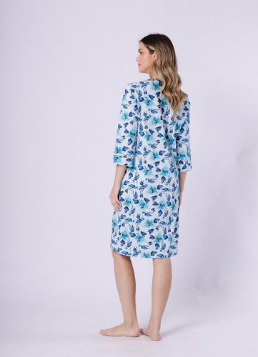 Cămașă de noapte Julita 1742 Leveza turcoaz – 100% bumbac, florală, mânecă 3/4