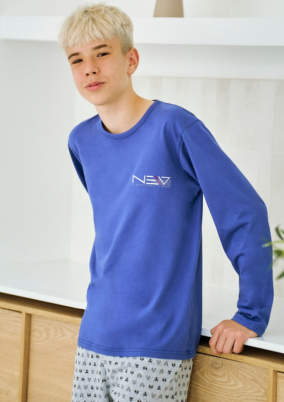 Pijamale băieți Emil 3506 Taro - bumbac, mâneci lungi, albastru