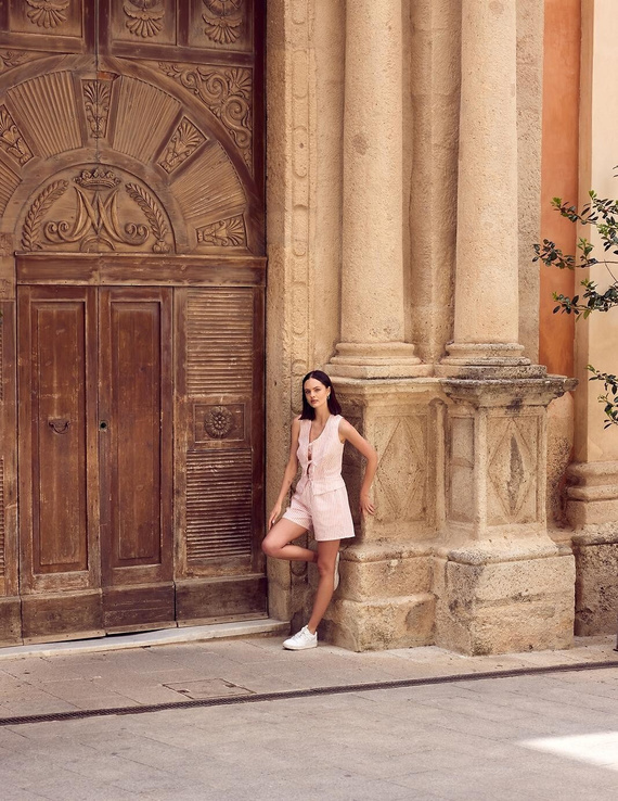 Pijama Felicity Sensis alb-roz in bumbac dungi