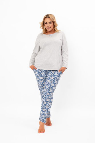 Pijama pentru femei Boma - mânecă lungă, pantaloni lungi, bumbac Italian Fashion - melange/print 