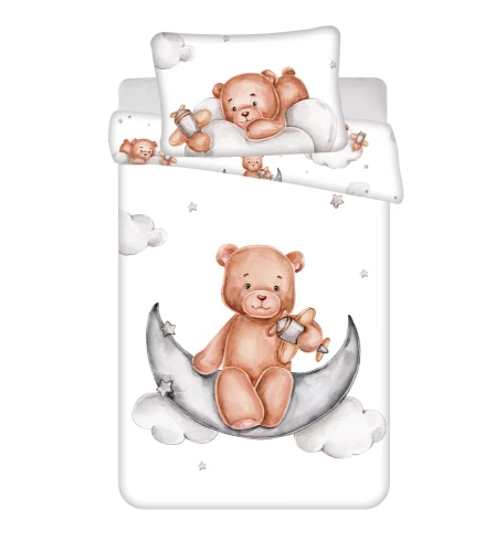 Lenjerie de pat din bumbac Teddy Bear moon Jerry Fabrics, alb/gri