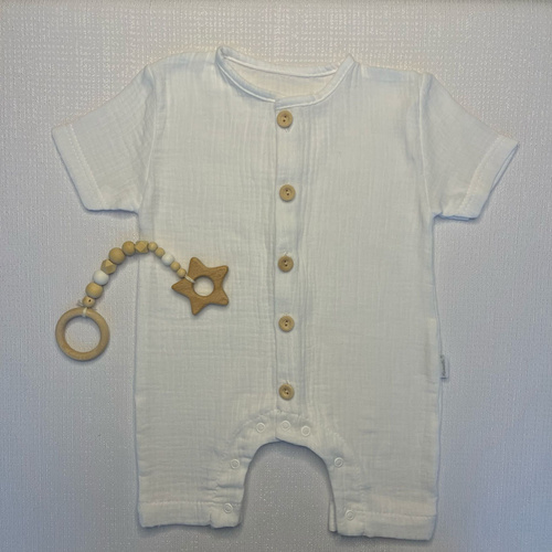 RA55202 Salopeta de muselina Mamatti - alb