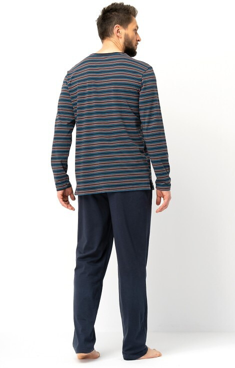 Pijamale bărbați MNS 315 Key maro - bumbac, hanorac cu dungi și pantaloni simpli