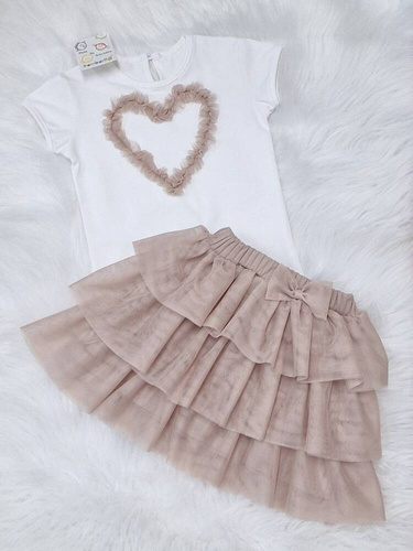 Bluza cu maneca scurta Mia Bambarillo, ecru, inima bej