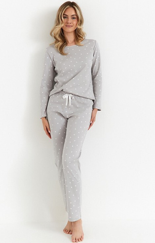 494 Pijamale Cana de dama, gri - bumbac interlock, inimioare, maneci lungi