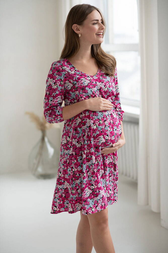 Lovely Dress Rochie midi de maternitate si alaptare cu maneci 3/4 de la Milk&Love cu flori