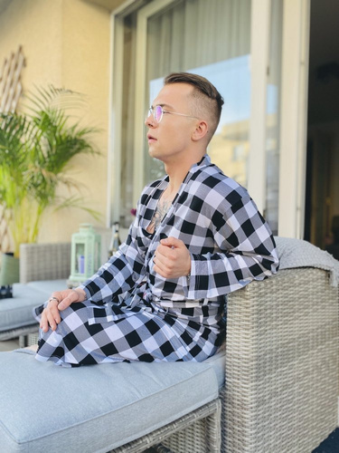 338 Crêpe halat De Lafense pentru bărbați/femei - negru/alb