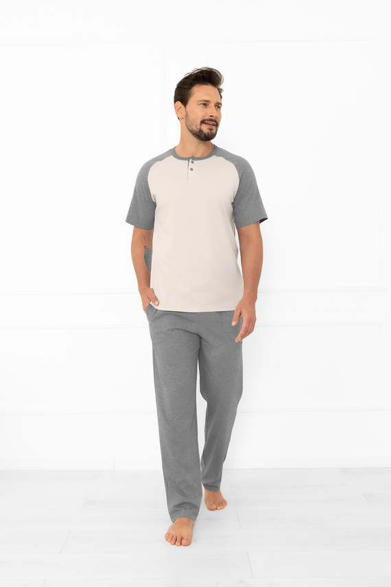 Pijama pentru bărbați Alexander Italian Fashion bej - bumbac, tricou polo și pantaloni