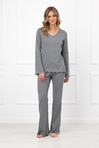 Pijamale damă Italian Fashion Jaśmina 100% bumbac dantelă pantaloni evazați