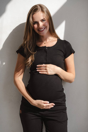 Tummy Bluză de maternitate și alăptare cu mâneci scurte Milk&Love negru