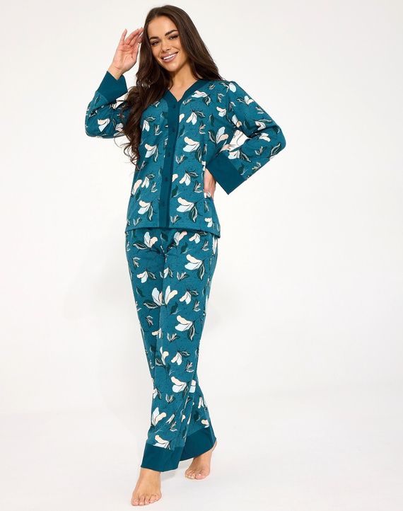 Pijamale damă Cornette 514/509 Virginia albastru 100% bumbac cu nasturi