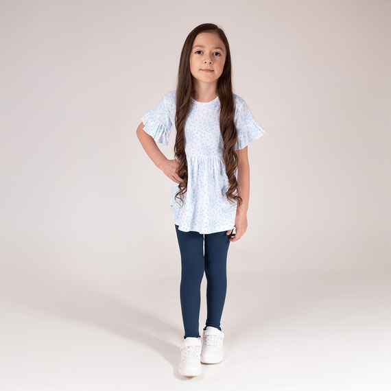 141524 Jambiere cu nervuri pentru fete Nicol – bumbac cu elastan, volan, bleumarin