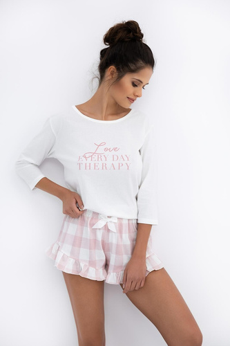 Emily Sensis – Set de pijamale din bumbac pentru femei | Tricou cu mânecă 3/4 și pantaloni scurți cu volane