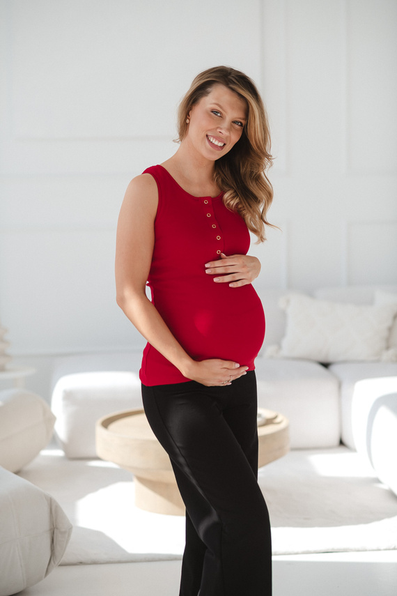 Top sarcină și alăptare Tummy Milk&Love bumbac rib elastic red