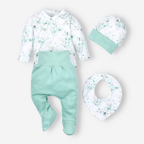 Set bebeluși NINI bumbac organic body pantaloni căciuliță fete