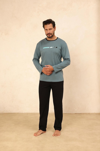 Regina 494 verde – pijamale bărbați din bumbac cu mâneci lungi, croială clasică