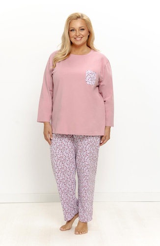 Pijamale damă Taro 3655,3656 Agnessa roz prăfuit 100% bumbac lungă