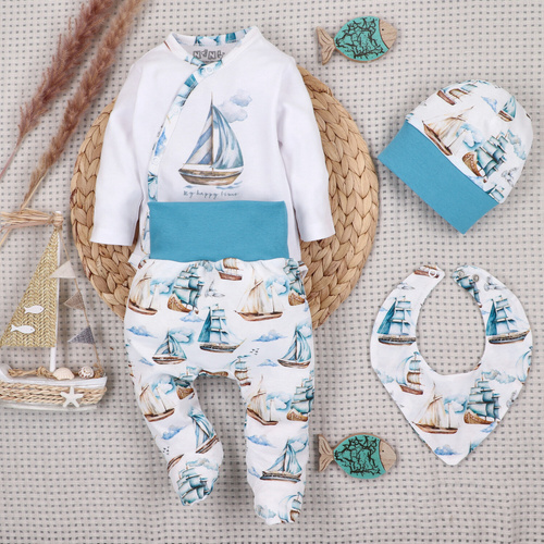 NINI ABK-0051/ZAG Ship set pentru bebeluși, 4 piese, din bumbac organic 100%