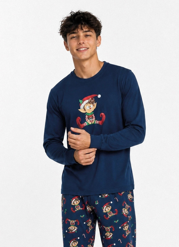 Cornette Elf 2 Christmas 967/62 Pijamale pentru tineret bleumarin 100% bumbac