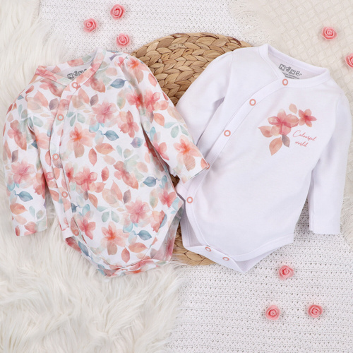 ABN-5412 Body plic cu flori colorate cu mâneci lungi Nini alb